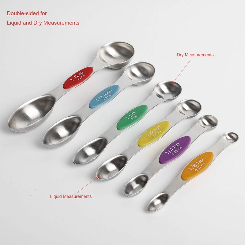 YellRin Magnetic Measuring Spoons Set Stainless Steel Stackable Dual Sided Teaspoons and Tablespoons for Measuring Dry and Liquid Ingredients Set of 6 - Image 3